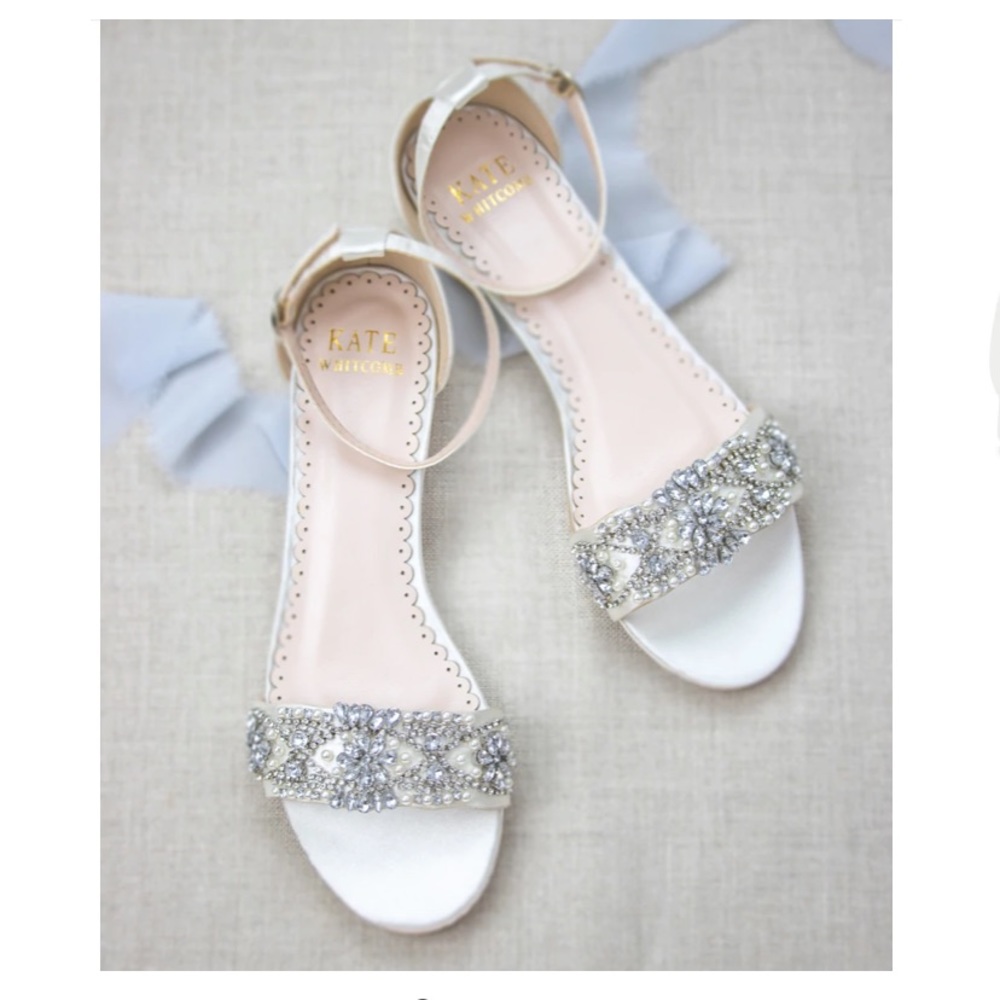 Never Worn Kate Whitcomb Size 8, 1/2” Ivory Bridal Heels